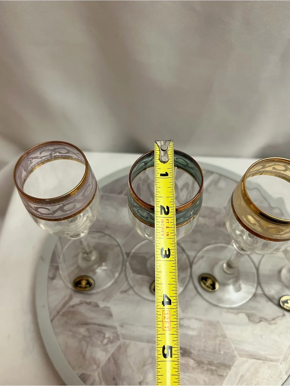 Cristalleria Fumo Italian Cordial Liqueur Glasses Set of 4 Gold Rim Boxed